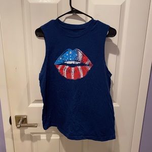 Fifth Sun American Flag Lips Tank Top